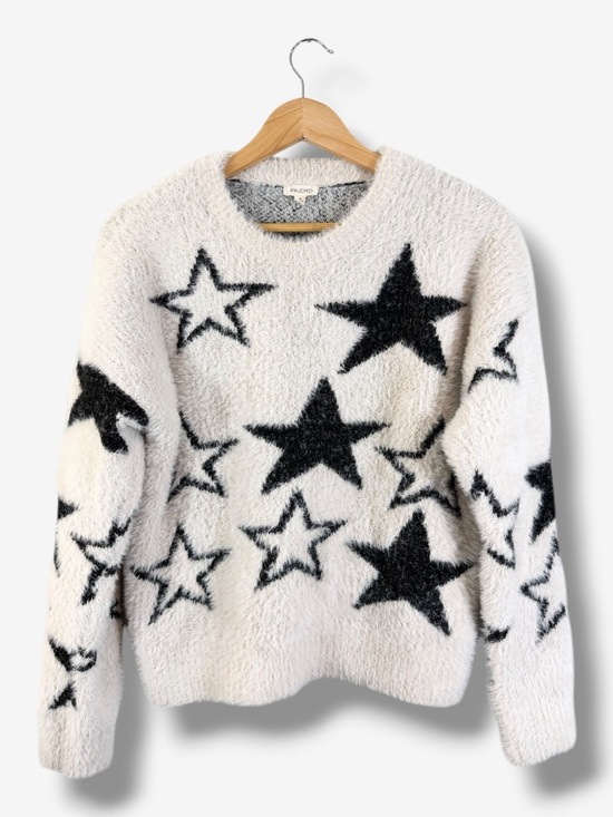 Pilcro Sweaters - Anthropologie Pilcro Star Patterned Eyelash Sweater Size S Ivory Black Crewneck